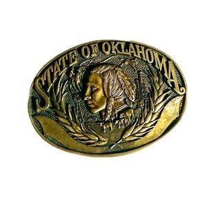 Vintage Oklahoma State Seal Solid Brass Belt Buckle Award Design Medals 1978